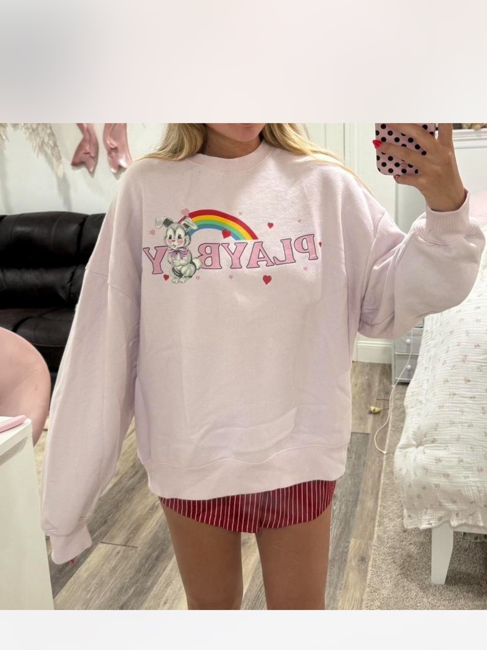 PLAYBOY x Pacsun Pastel Lavender Rainbow Graphic Sweatshirt